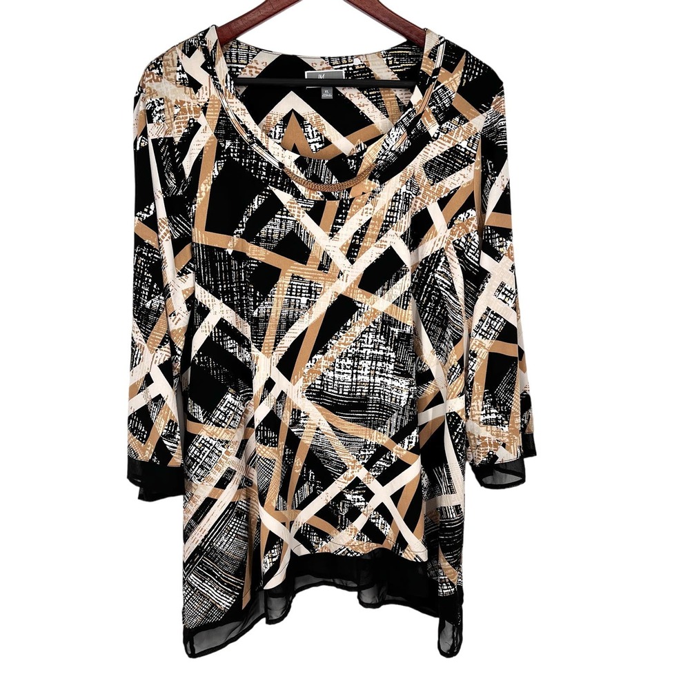 JM Collection Sz XL Super Stretchy Metallic Black Blouse Shirt Top Formal Dinner